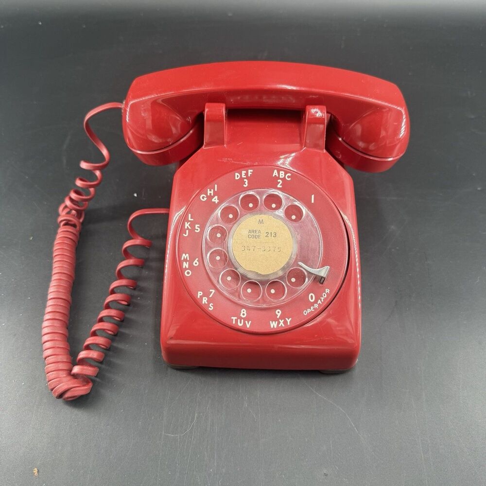 Vintage Bell System Western Electric Rotary Dial Desk Phone Red 500 DM